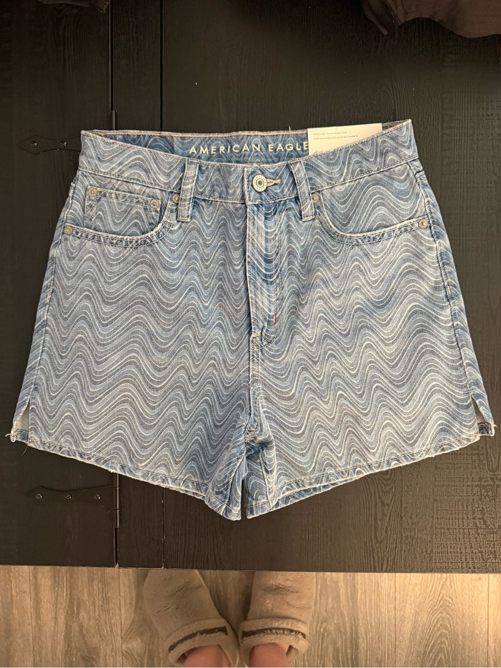 American Eagle Outfitters Light Blue Wave-Print Jean Shorts